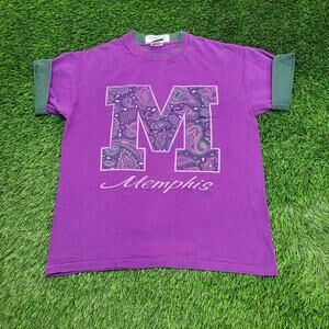 Vintage 90s Memphis Shirt Large 22x26 Purple Paisley USA